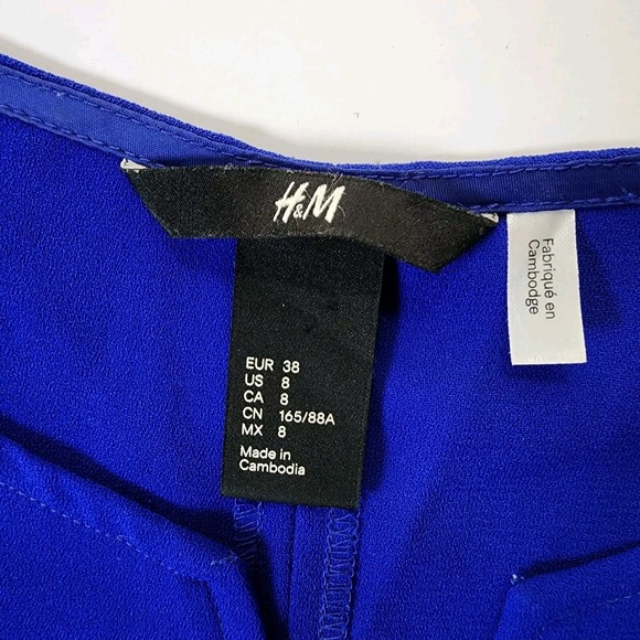 H&M Royal Blue Dress Womens 8‎ Silver Zipper Pockets Classic 3/4 Sleeve Y2K 90s - Picture 14 of 16
